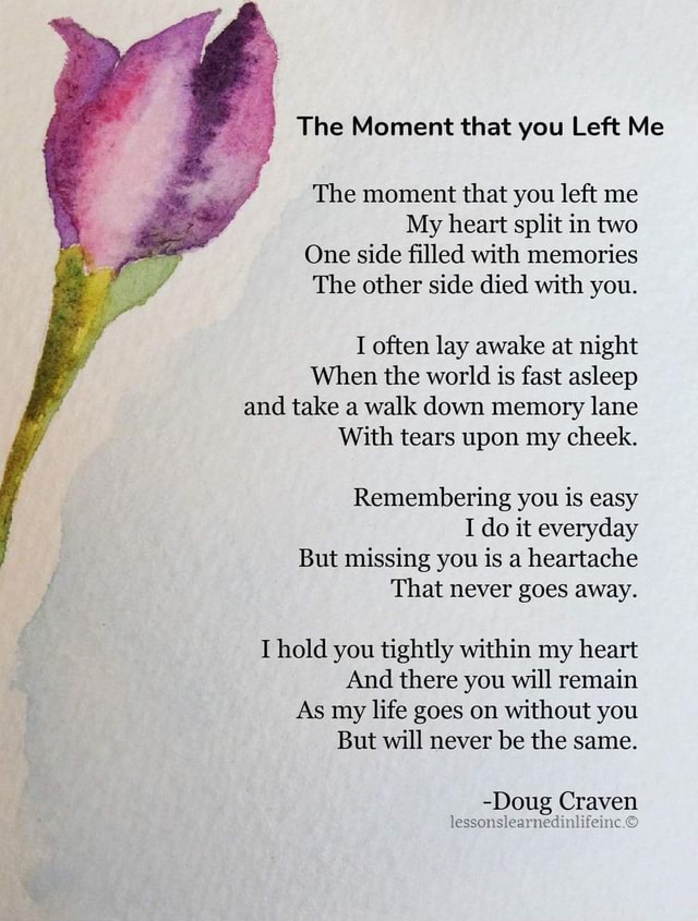 The Moment that you Left Me The moment that you left me My heart split ...