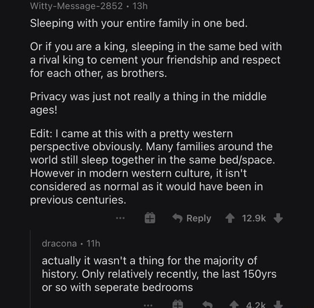 Witty-Message-2852 Sleeping with your entire family in one bed. Or if ...