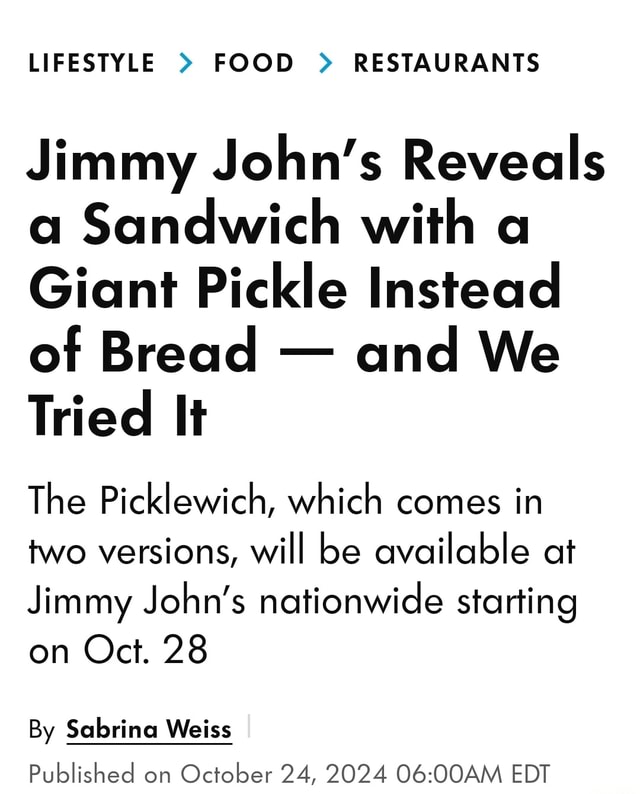 LIFESTYLE FOOD > RESTAURANTS Jimmy John's Reveals a Sandwich with a ...