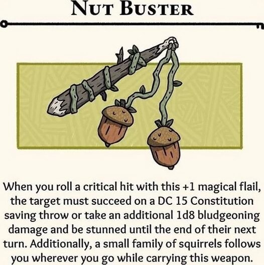 NUT BUSTER When you roll a critical hit with this +1 magical flail, the