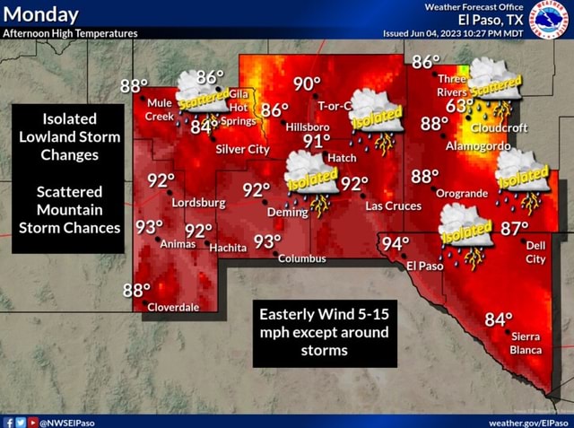 Monday Afternoon High Temperatures Isolated Lowland Storm I Changes ...