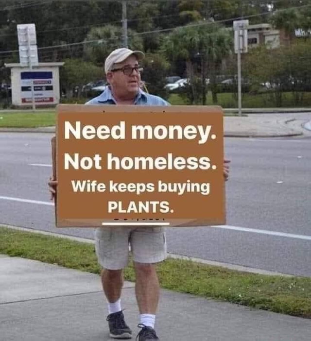 Need money. Not homeless. Wife keeps buying PLANTS. America’s best