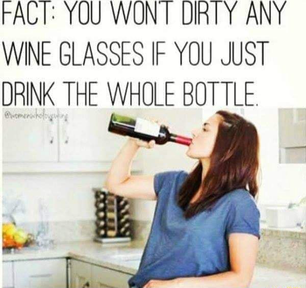 FACT: YOU WONT DIRTY ANY WINE GLASSES IF YOU JUST DRINK THE WHOLE ...