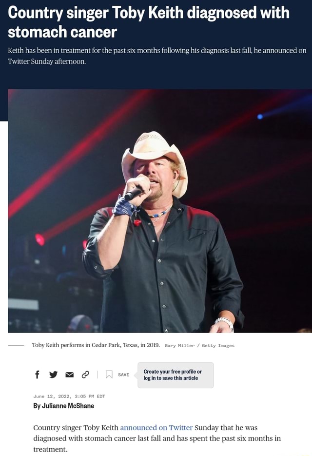 Country Singer Toby Keith Diagnosed With Stomach Cancer Keith Has Been ...