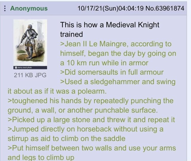 Medieval Chable : Anonymous No.63961874 This is how a Medieval Knight trained >Jean Il ...