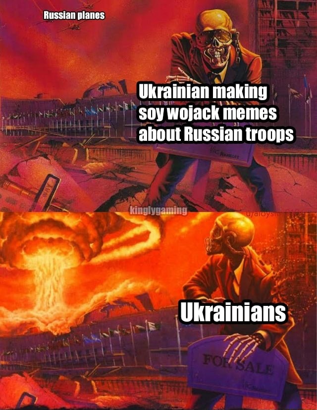 Bussian olanes Ukrainian making soy wojack memes ahout Russian troops ...