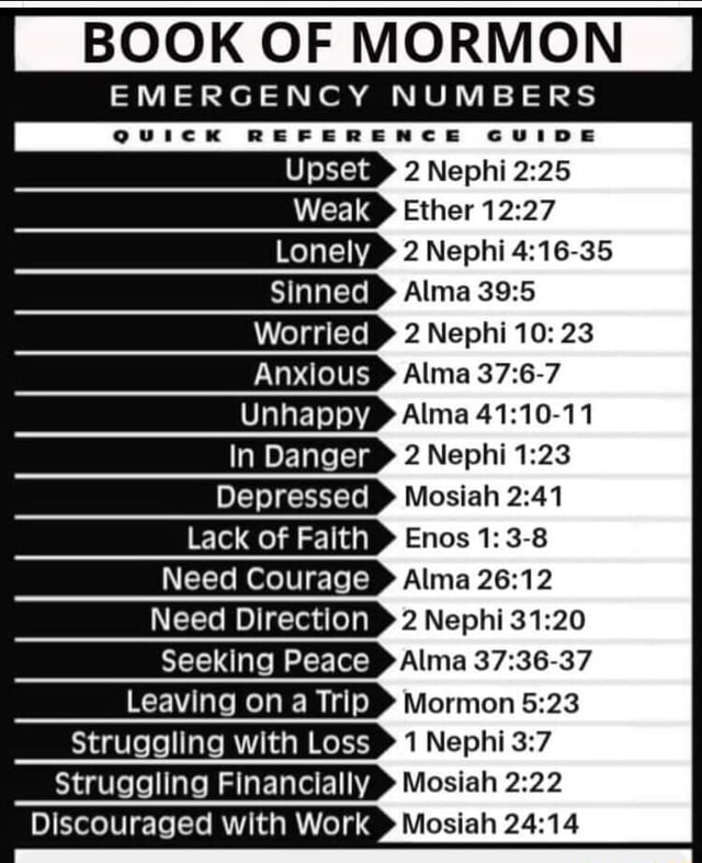 BOOK OF MORMON EMERGENCY NUMBERS QUICK REFERENCE GUIDE Upset Weak ...