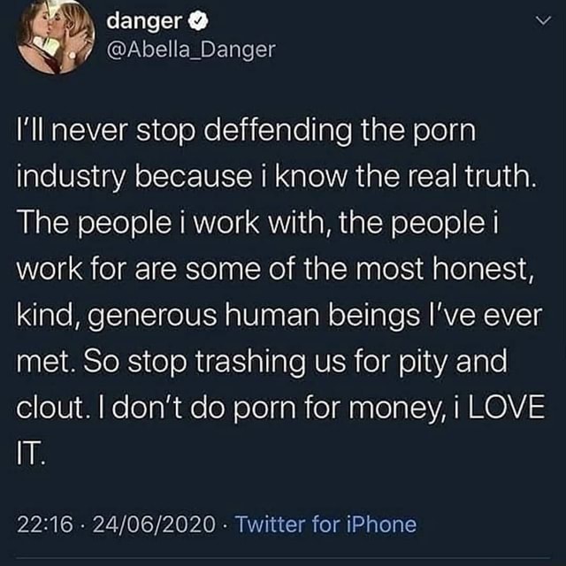 Real People At Work Porn - Danger & @Abella_Danger I'll never stop ceffending the porn industry  because I know the real truth. The people i work with, the people i work  for are some of the most honest,