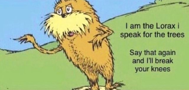 I am the Lorax i speak for the trees Say that again and I‘ll break your ...