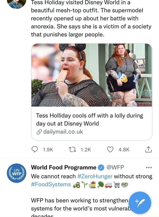 Jess Holiday Visited Disney World Ina Beautiful Mesh Top Outfit The Supermodel Recently Opened Up About Her Battle With Anorexia She Says She Is A Victim Of A Society That Punishes Larger People