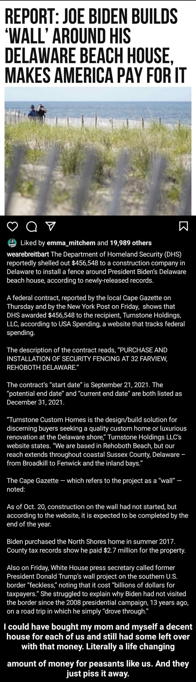REPORT: JOE BIDEN BUILDS 'WALL' AROUND HIS DELAWARE BEACH HOUSE, MAKES ...