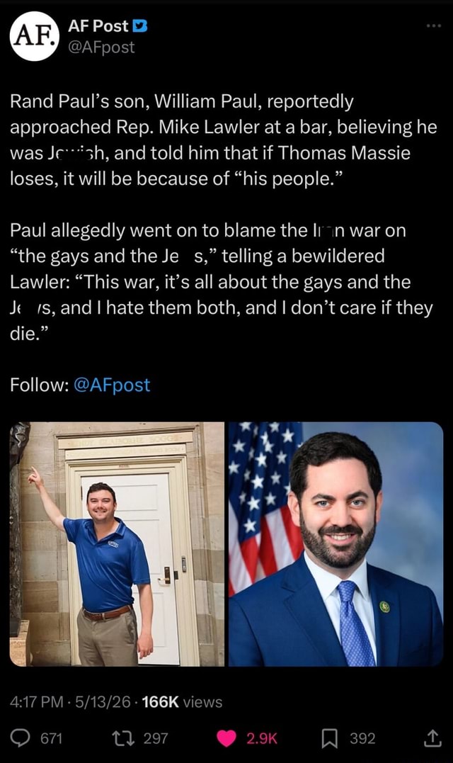 AF Post @AFpost Rand Paul's son, William Paul, reportedly approached ...