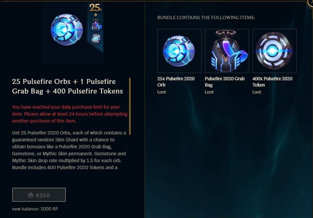 Pulse Rp Secret Items Cucked by Rito - 25 Pulsefire Orbs + 1 Pulsefire Grab Bag + 400 ...