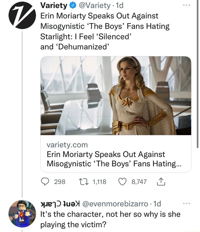 Variety Variety Erin Moriarty Speaks Out Against Misogynistic The Boys Fans Hating 7737