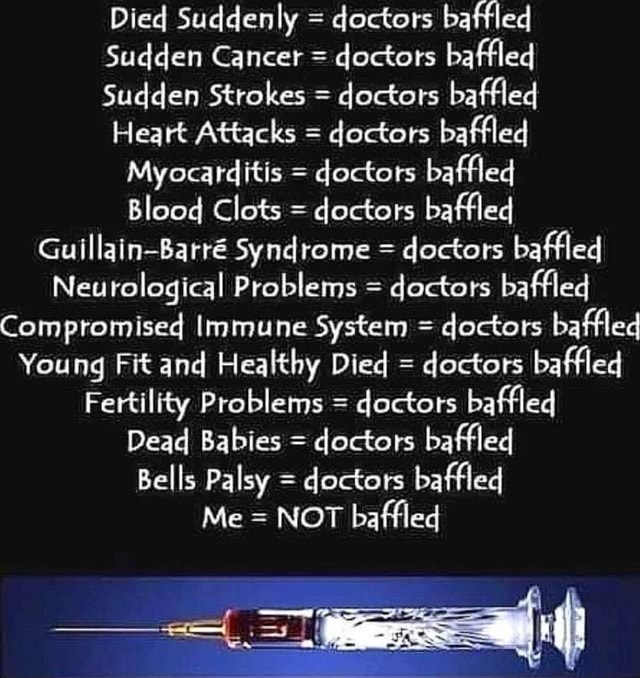 Died Suddenly = doctors baffled Sudden Cancer = doctors baffled Sudden