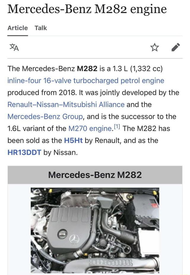 Mercedes-Benz M282 engine Article Talk IN ww The Mercedes-Benz M282 is ...