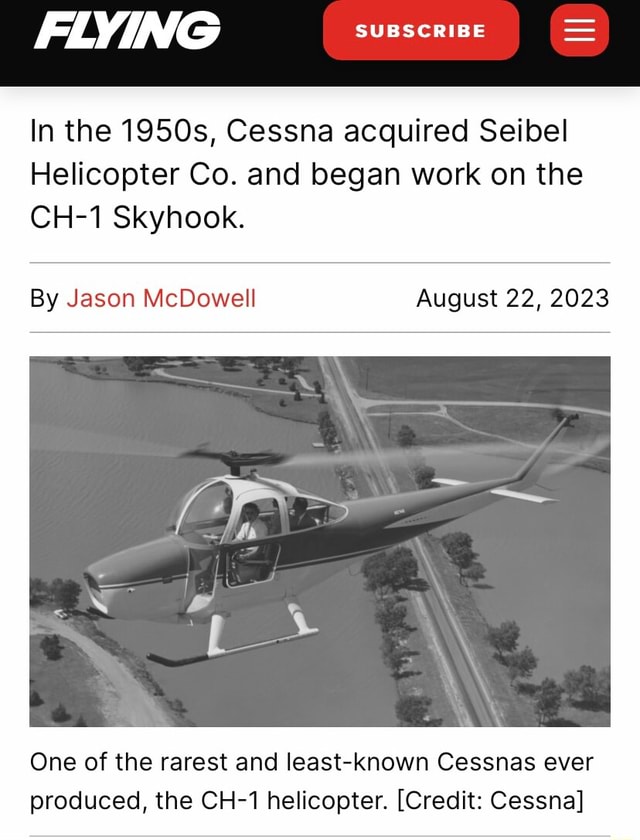 FLYING SUBSCRIBE = In The 1950s, Cessna Acquired Seibel Helicopter Co ...