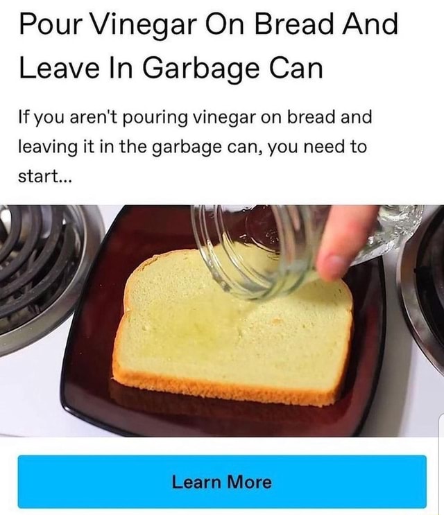 Pour Vinegar On Bread And Leave In Garbage Can If you aren't pouring