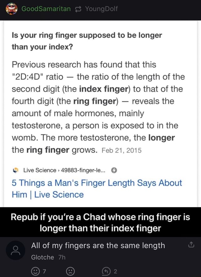 Is your ring finger supposed to be longer than your index? Previous