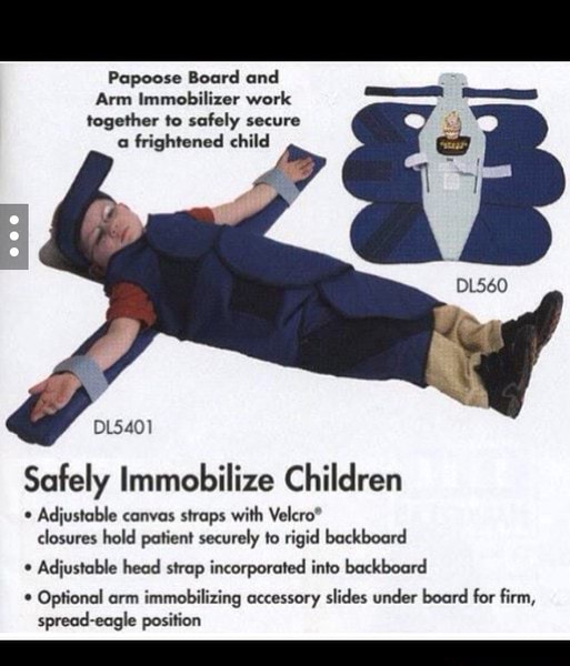Papoose Board and Arm immobilizer work together to safely secure a