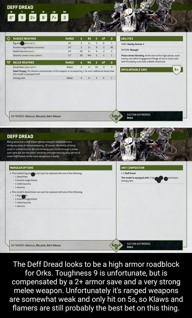 DEFF DREAD RANGED WEAPONS RANGE BS ABILITIES Big CORE: Deadly Demise ...