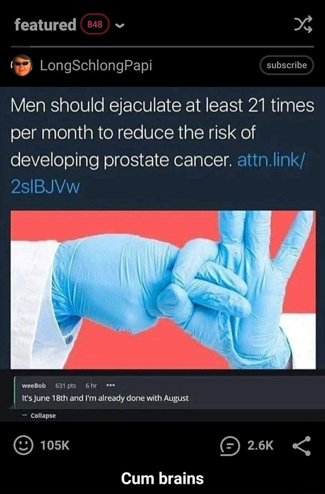 Men should ejaculate at least 21 times per month to reduce the risk of