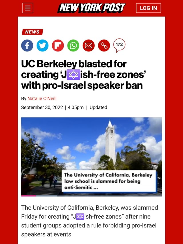 POST NEWS I UC Berkeley Blasted For Creating JEejish-free Zones' With ...