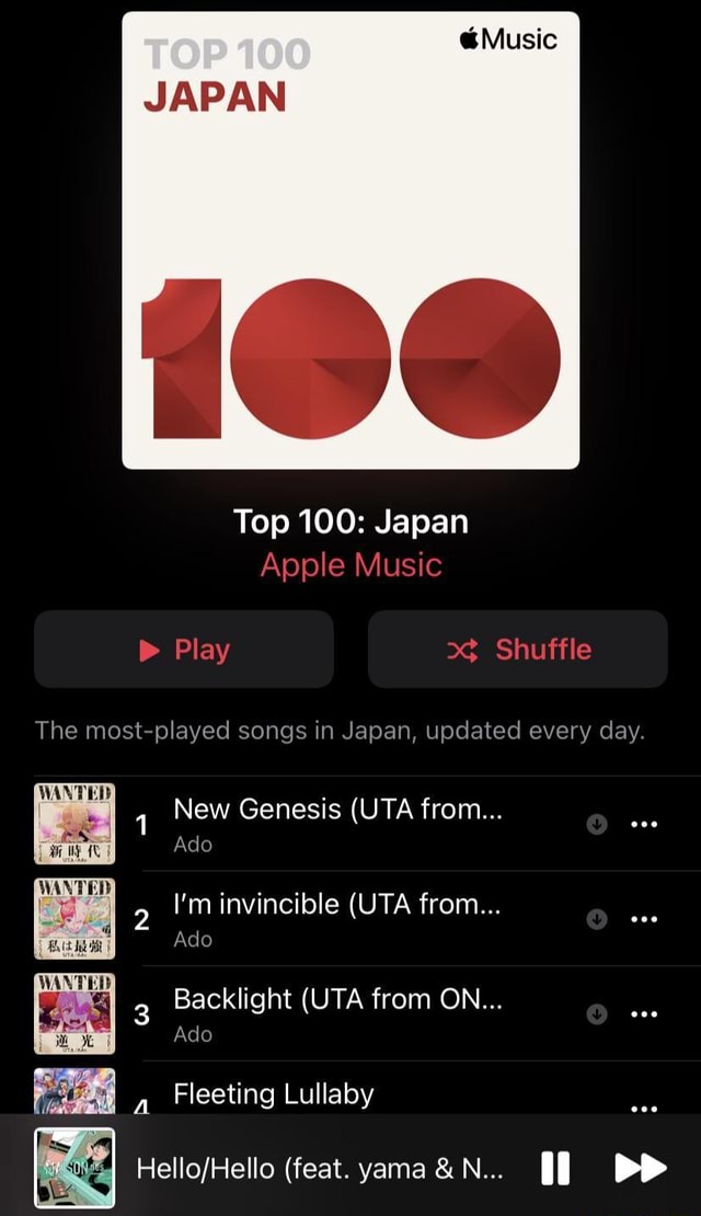 Music Top 100 Japan Apple Music > Play Shuffle The mostplayed songs