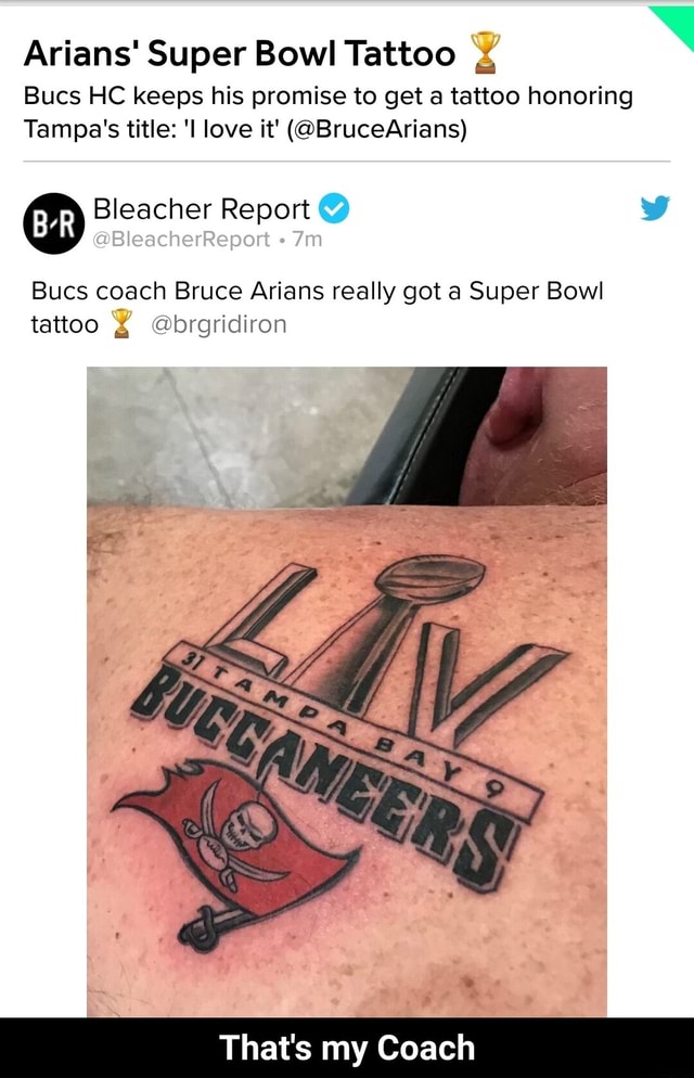 Arians' Super Bowl Tattoo as Bucs HC keeps his promise to get a tattoo  honoring Tampa's