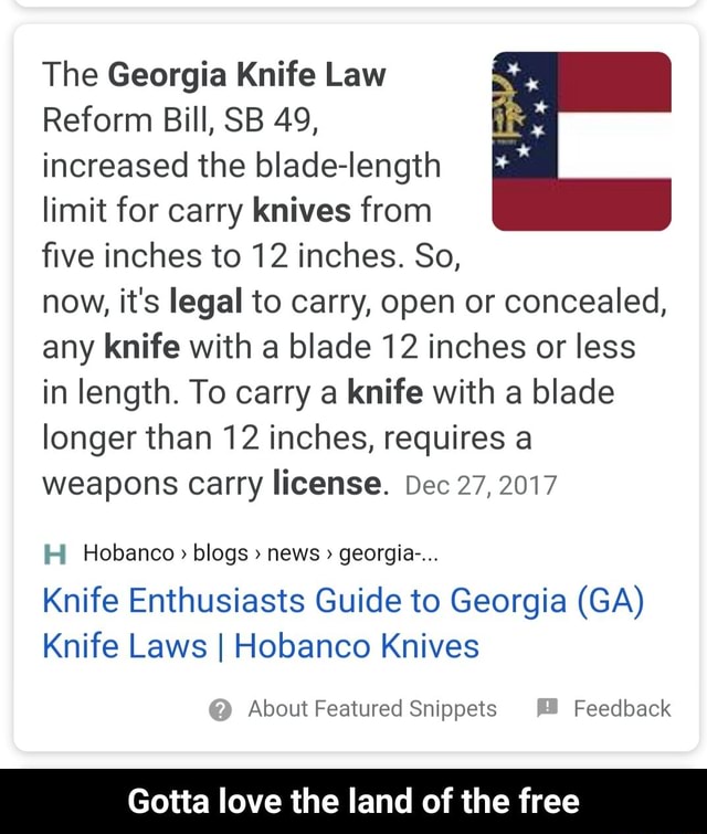 The Knife Law Reform Bill, SB 49, increased the bladelength