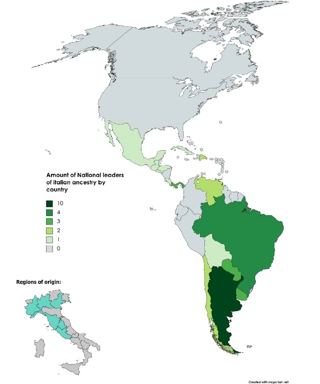 Amount of National leaders of italian ancestry by country 10 we Regions ...