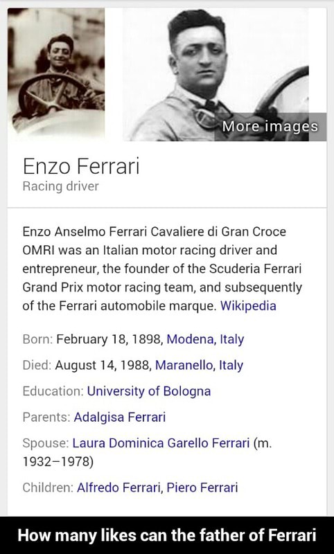 Enzo Ferrari Enzo Anselmo Ferrari Cavaliere Di Gran Croce OMRV Was An ...