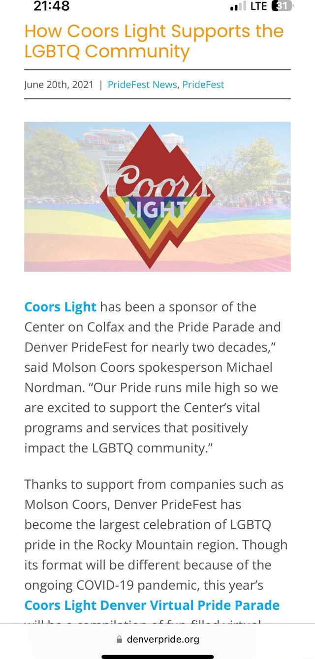 LTE How Coors Light Supports the LGBTQ Community June 20th, 2021 I