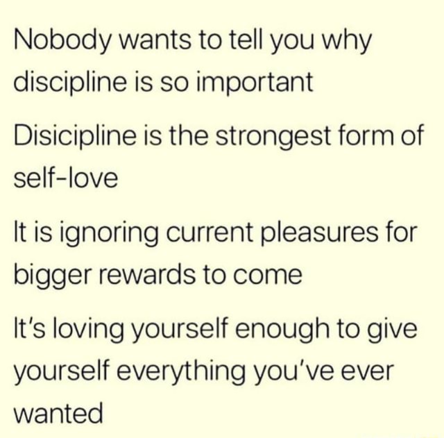 Nobody wants to tell you why discipline is so important Disicipline is ...