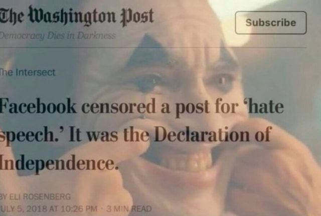declaration of independence hate speech on facebook