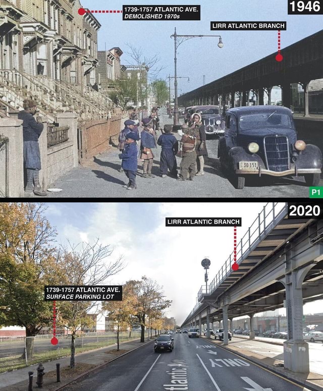 Atlantic Ave in BedfordStuyvesant, Brooklyn, 1944 (colorized) vs. 2020