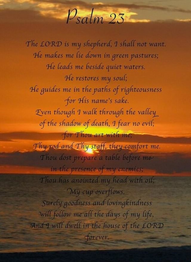 Psalm The LORD is my shepherd, shall not want. 'He makes me lie down in ...