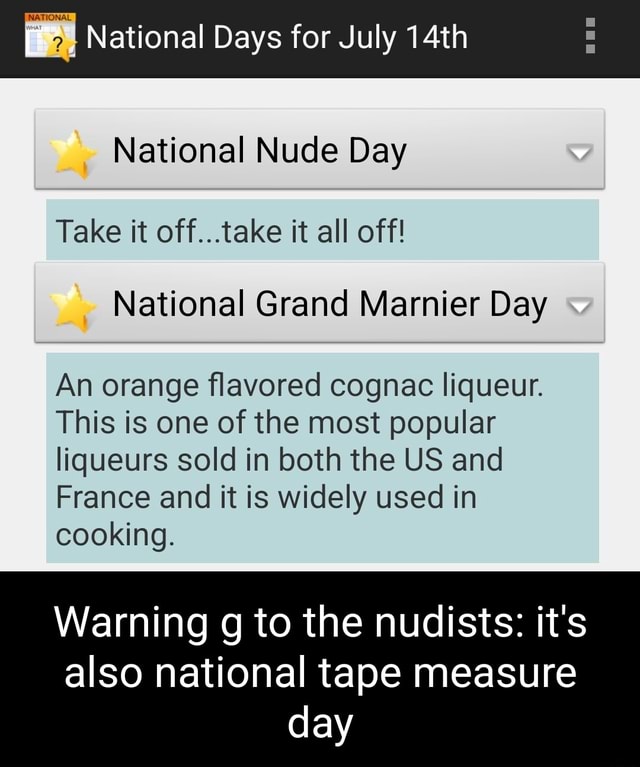 National Days For July 14th National Nude Day Take It Off Take It All