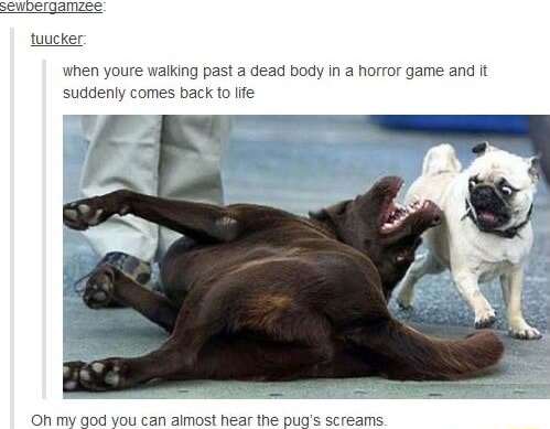 Tucker: when youre walking past a dead body in a horror game and it ...