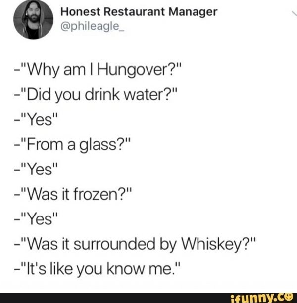 Honest Restaurant Manager "Why am I Hungover?" "Did you drink water
