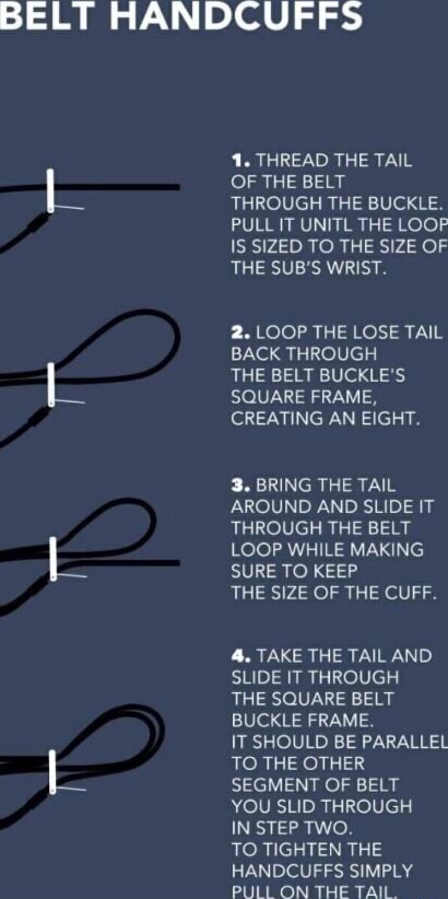 BELT HANDCUFFS THREAD THE TAIL OF THE BELT THROUGH THE BUCKLE. PULL IT ...