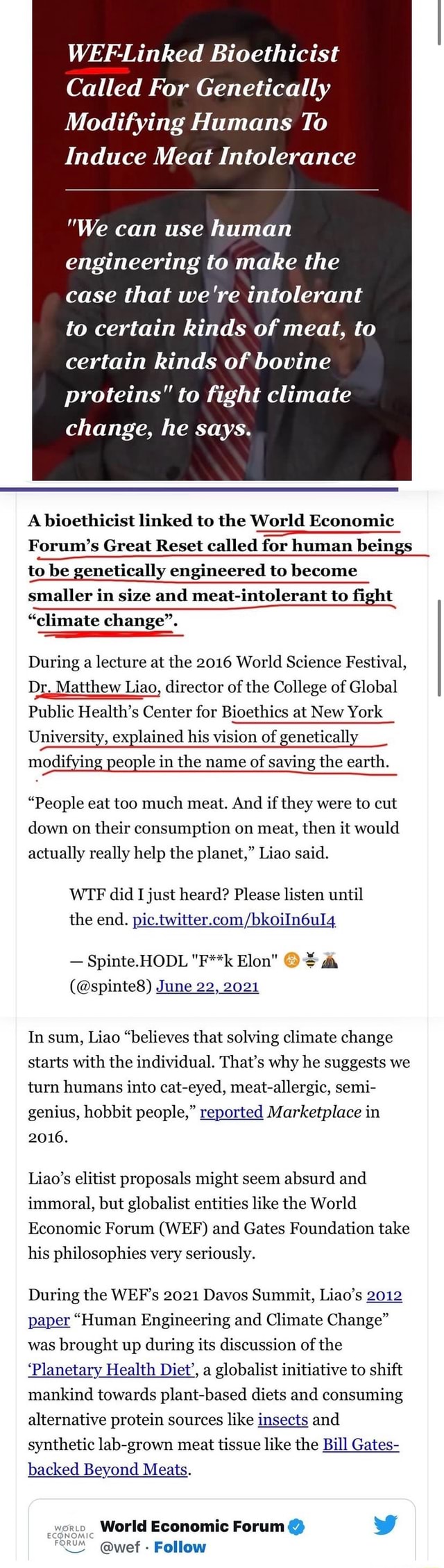 WEFLinked Bioethicist Called For Modifying Humans To