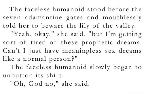 The faceless humanoid stood before the seven adamantine gates and ...