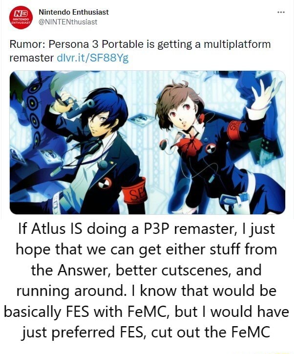 Persona 3 Portable is Getting a Multiplatform Remaster - Rumor