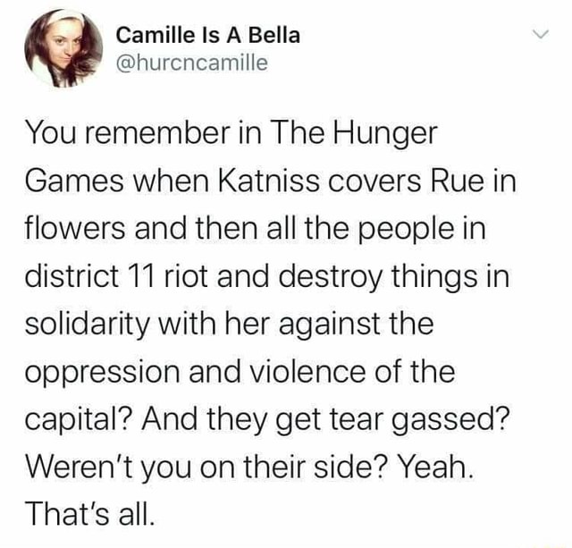 Camille Is A Bella You remember in The Hunger Games when Katniss covers