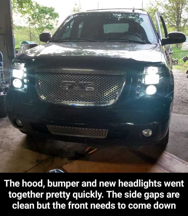 The hood, bumper and new headlights went together pretty quickly. The