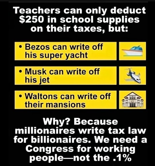 Teachers can only deduct 250 in school supplies on their taxes, but