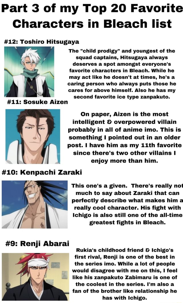 Part 3 of my Top 20 Favorite Characters in Bleach list 12 Toshiro