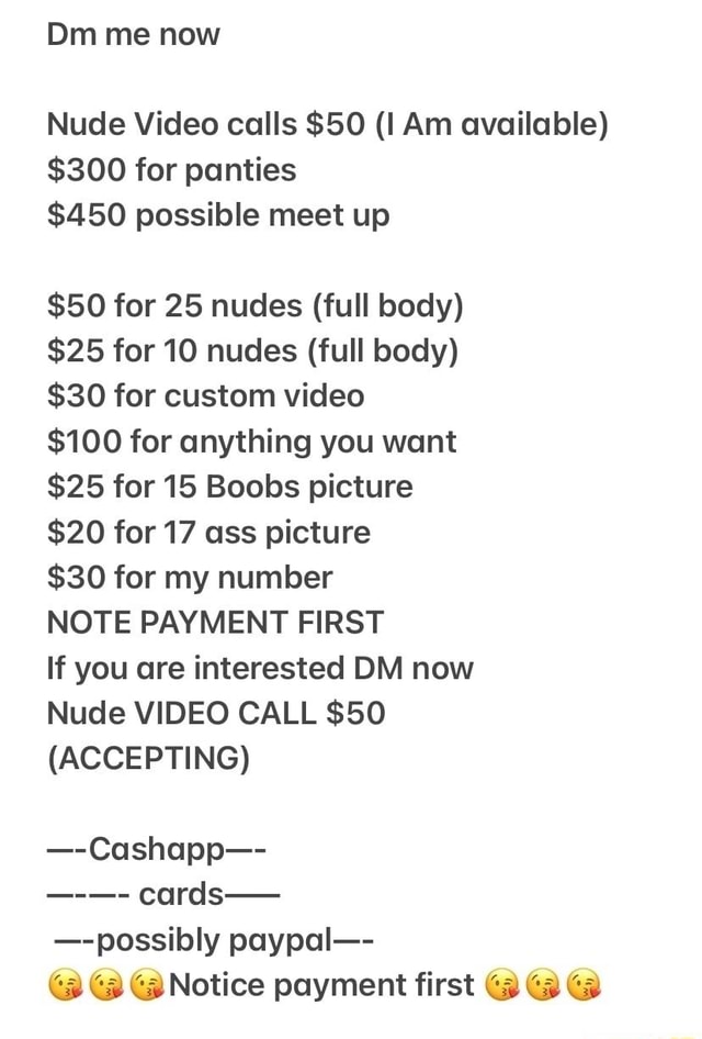 Dim Me Now Nude Video Calls 50 I Am Available 300 For Panties 450 