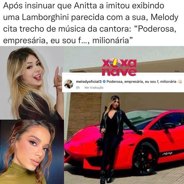 Após insinuar que Anitta a imitou exibindo uma parecida com a sua, Melody cita